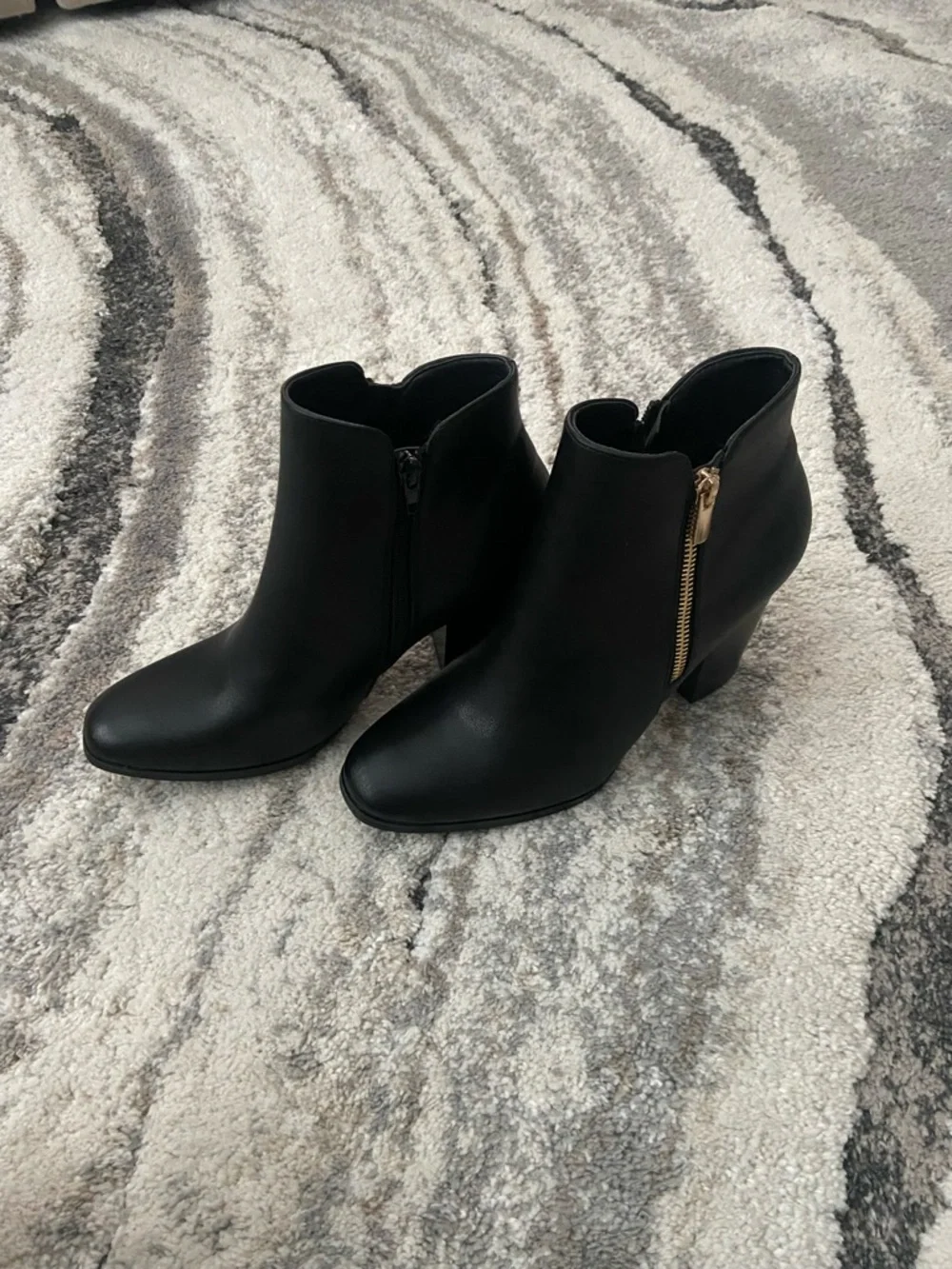 Classic Black Ankle Booties with Gold Zip Accent - Picture 12 of 12